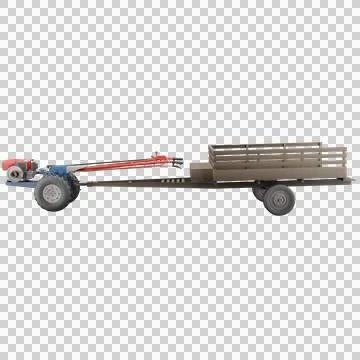 3D render thailand tractor hand control and trailer side view. png illustration. Stock Illustration
