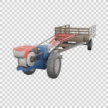 3D render thailand tractor hand control and trailer front to rear view Illustrazione stock