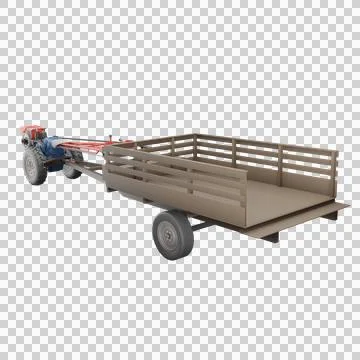 3D render thailand tractor hand control and trailer rear to front view. Illustrazione stock