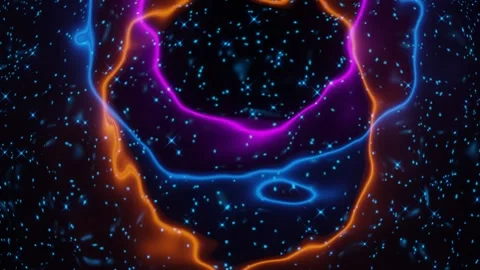 3d render of three abstract neon color rings reflected in the water surface Stock Footage 208101165