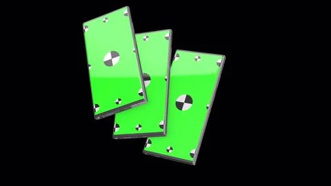 3D render of three smartphone on background with Alpha channel. Rotating in Stock Illustration