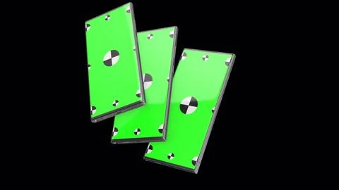 3D render of three smartphone on background with Alpha channel. Rotating in Stock Illustration