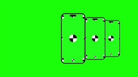 3D render of three smartphone with a green background. Rotating in screen. With Stock Footage 212393609