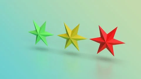 3d render. three stars of different colors on a blue background. Stock Illustration
