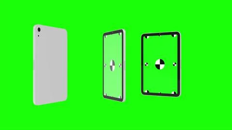 3D render of three TabletPC with a green background. Rotating in screen. With a Illustrazione stock