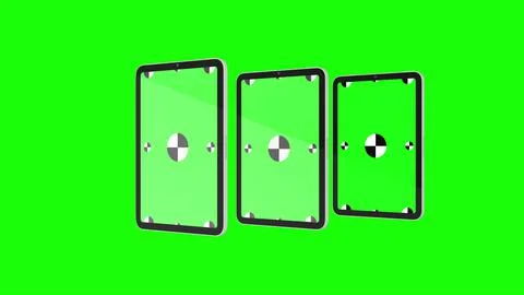 3D render of three TabletPC with a green background. Rotating in screen. With a Illustrazione stock