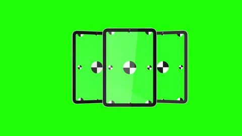 3D render of three TabletPC with a green background. Rotating in screen. With a Illustrazione stock