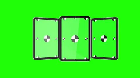 3D render of three TabletPC with a green background. Rotating in screen. With a Illustrazione stock