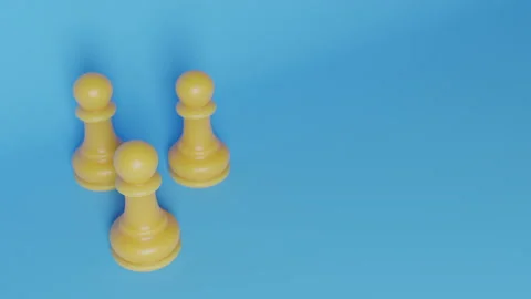 3d render of three white pawns standing on a blue background Vidéo 253581532