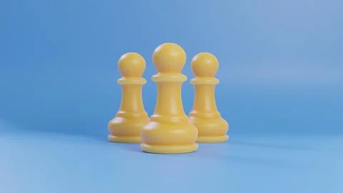 3d render of three white pawns standing on a blue background Stock Illustration