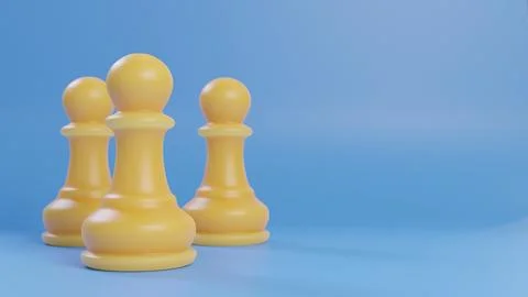 3d render of three white pawns standing on a blue background Stock Illustration