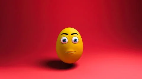 3d render three yellow cartoon character easter egg rabbit on red background Illustrazione stock