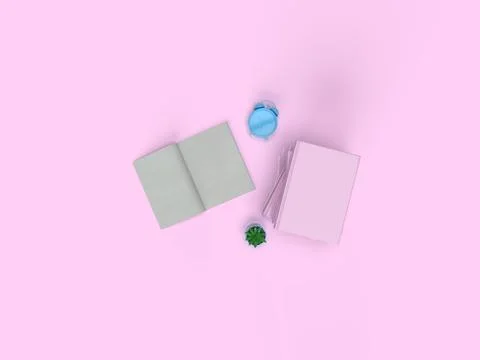 3d render. Time to educate yourself. A stack of books, an open notebook and  Stock Photos