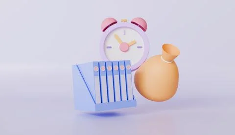 3D Render Time Management Finance and Organization Concepts with Clock Money Stock Illustration