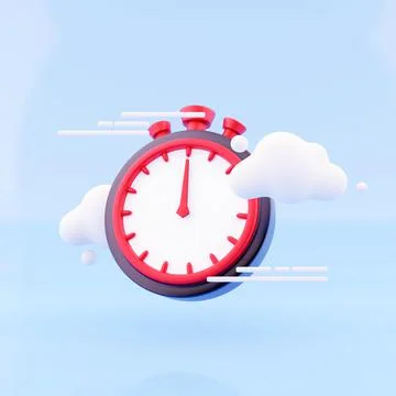 3d render timer with cloud on blue background. Stopwatch, timer 3d renderin icon Stock Illustration