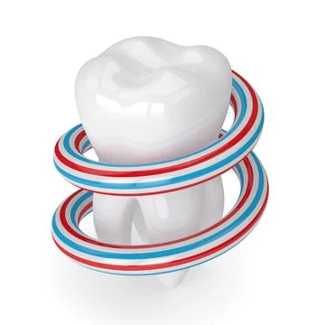 3d render of tooth with toothpaste over white Stock Illustration