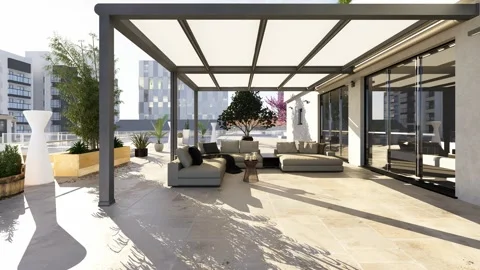 3D render Top floor apartment  patio zoom shot Stock Footage 274792006