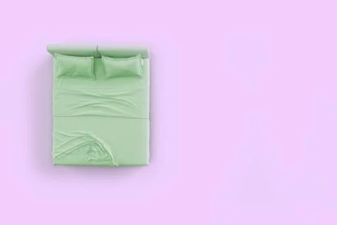 3d render top view of pastel green bed with green pillow cover and pastel gre イラスト素材