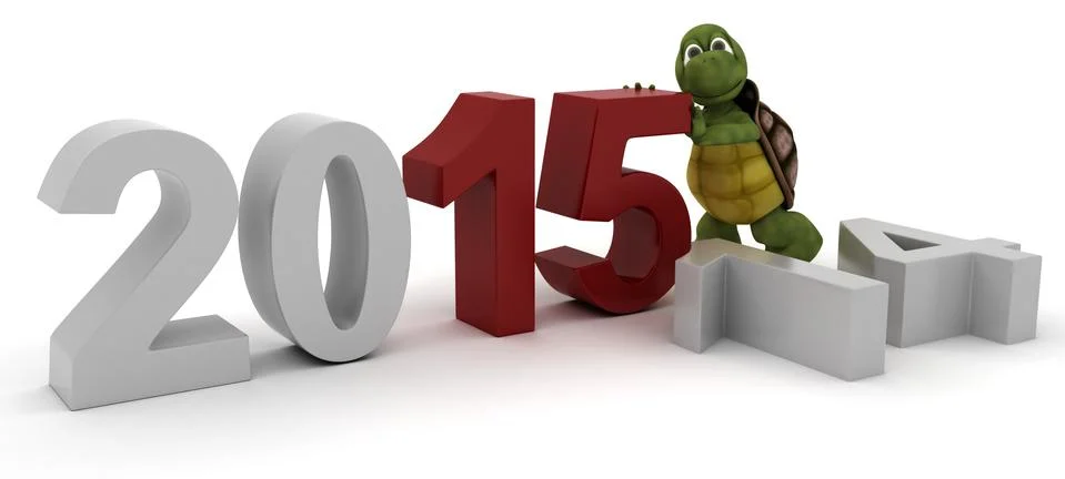3D render of a tortoise bringing in the new yar Illustrazione stock