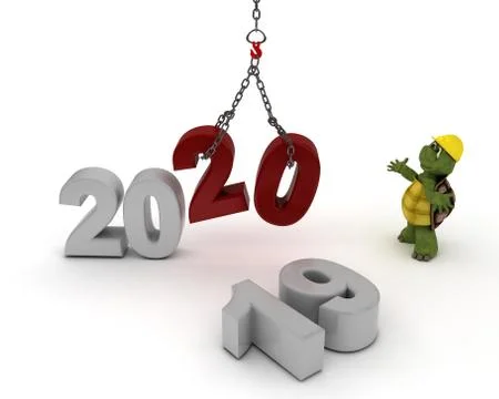 3D render of a tortoise with Celebrating the New Year Stock Illustration