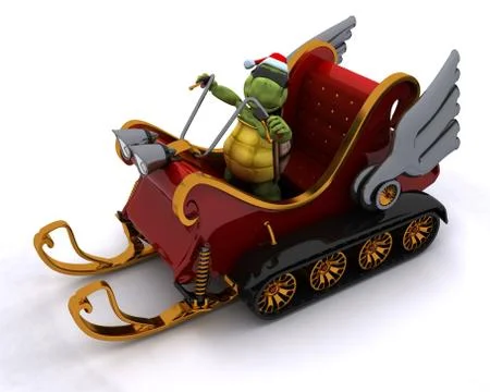 3D render of a tortoise in a snowmobile sleigh Stock Illustration