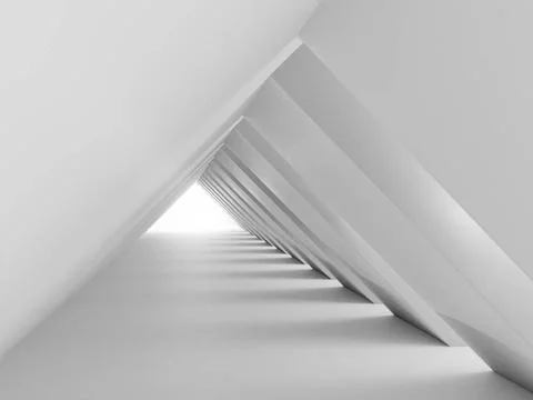 3d render of total white monochrome building tunnel. Abstract background 3... Fotos de archivo