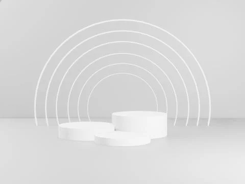 3d render of total white podiums for products. winner platform. Stock Illustration