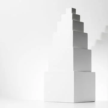 A 3D render of a tower made of square blocks arranged from big to small in a  Illustrazione stock