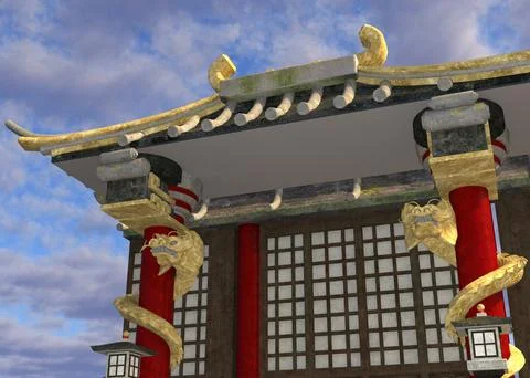 3D Render of Traditional Asian Temple Gateway Stock Illustration