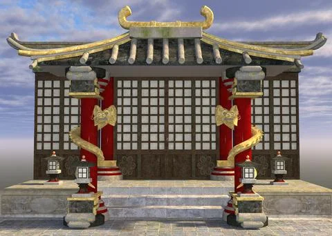 3D Render of Traditional Asian Temple Gateway Stock Illustration
