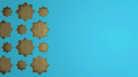 3d render traditional gold symbol ramadan holiday on the blue background. Video stock 152071590