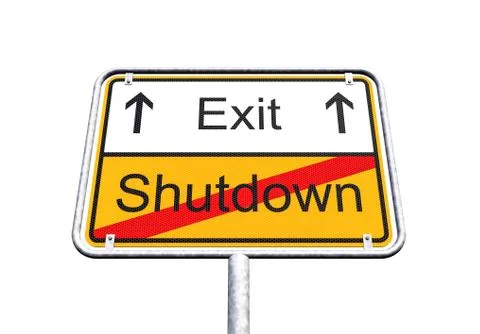 3d render of a traffic sign with the message shutdown and exit Illustrazione stock