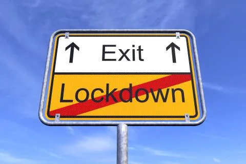 3d render of a traffic sign with the message lockdown and exit 스톡 일러스트