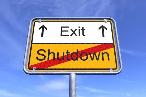 3d render of a traffic sign with the message shutdown and exit Stock Illustration