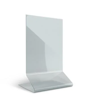 3D render transparent acrylic table stand menu holder display in isolated b.. Illustrazione stock