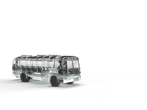 3d render of a transparent bus model with black seat and tyres in white Stockillustratie