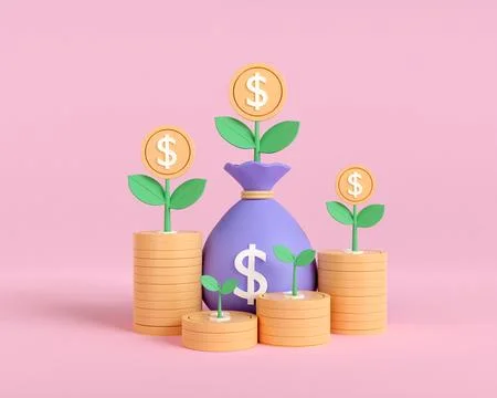 3D Render tree with golden coin stock. Concept of saving money for future. .. Stock Illustration