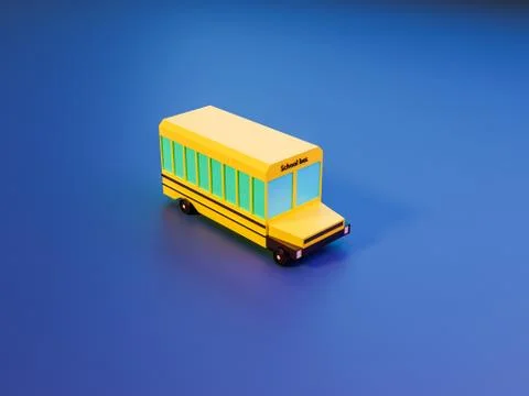 3d render of trees and school bus on blue background in neon colors. Back to 스톡 일러스트