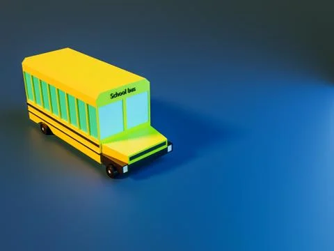3d render of trees and school bus on blue background in neon colors. Back to Stock Illustration