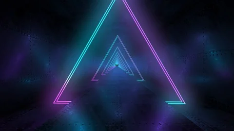 3D render of triangle virtual neon tunnel Vj dj virtual game technology Stock Footage 108194163