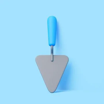 3D render of triangular gardening trowel with blue handle on blue background Stock Illustration