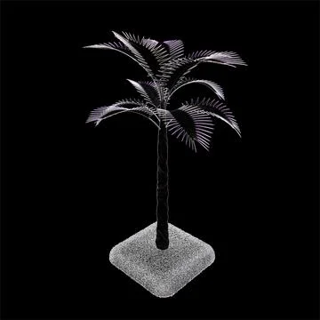 3d render. Tropical tree. A palm tree in the style of bright luminous neon li Stock Illustration
