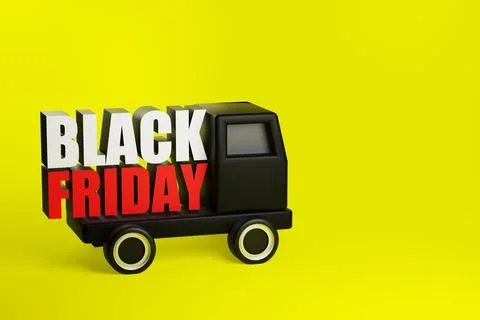 3d render of truck with black friday sign on yellow background Stock Illustration