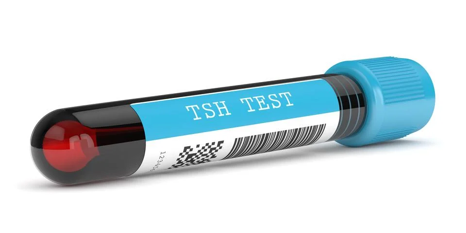 3d render of TSH test blood tube over white Illustrazione stock