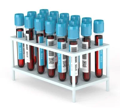 3d render of TSH test blood tubes in rack Stock-Illustration