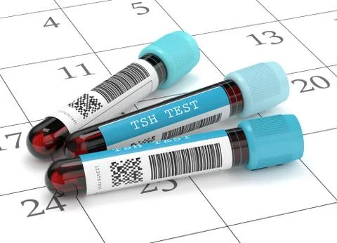 3d render of TSH test blood tubes on calendar Stock Illustration