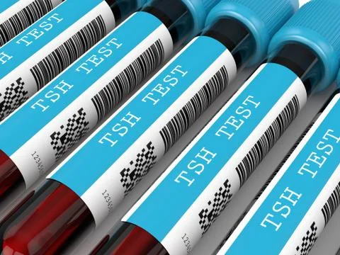 3d render of TSH test blood tubes in row Stock Illustration
