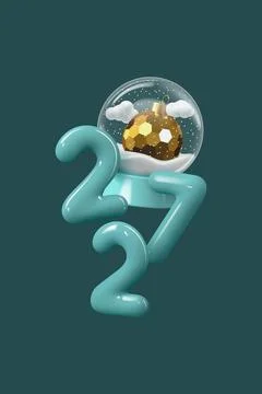 3D render of turquoise 2027 numbers イラスト素材
