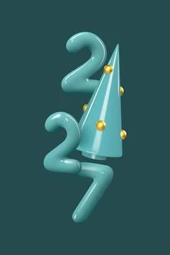 3D render of turquoise 2027 numbers イラスト素材