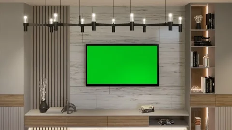 3d render. TV area in the studio apartment in a modern minimalistic style Stock Footage 255662644